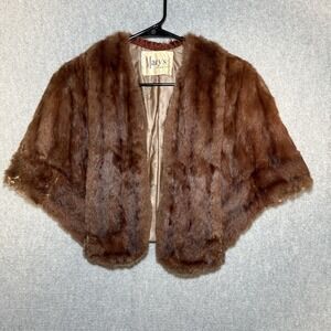 Vintage Macy's Kansas City Fur Coat Rabbit Fur Brown Shawl Coat Read**